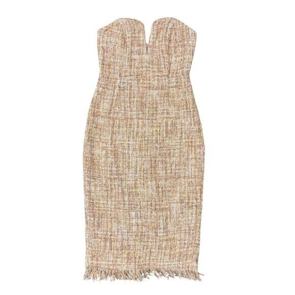 LPA Strapless Tweed Midi Dress S Cream Beige NWT Revolve‎ Brand Event Dress